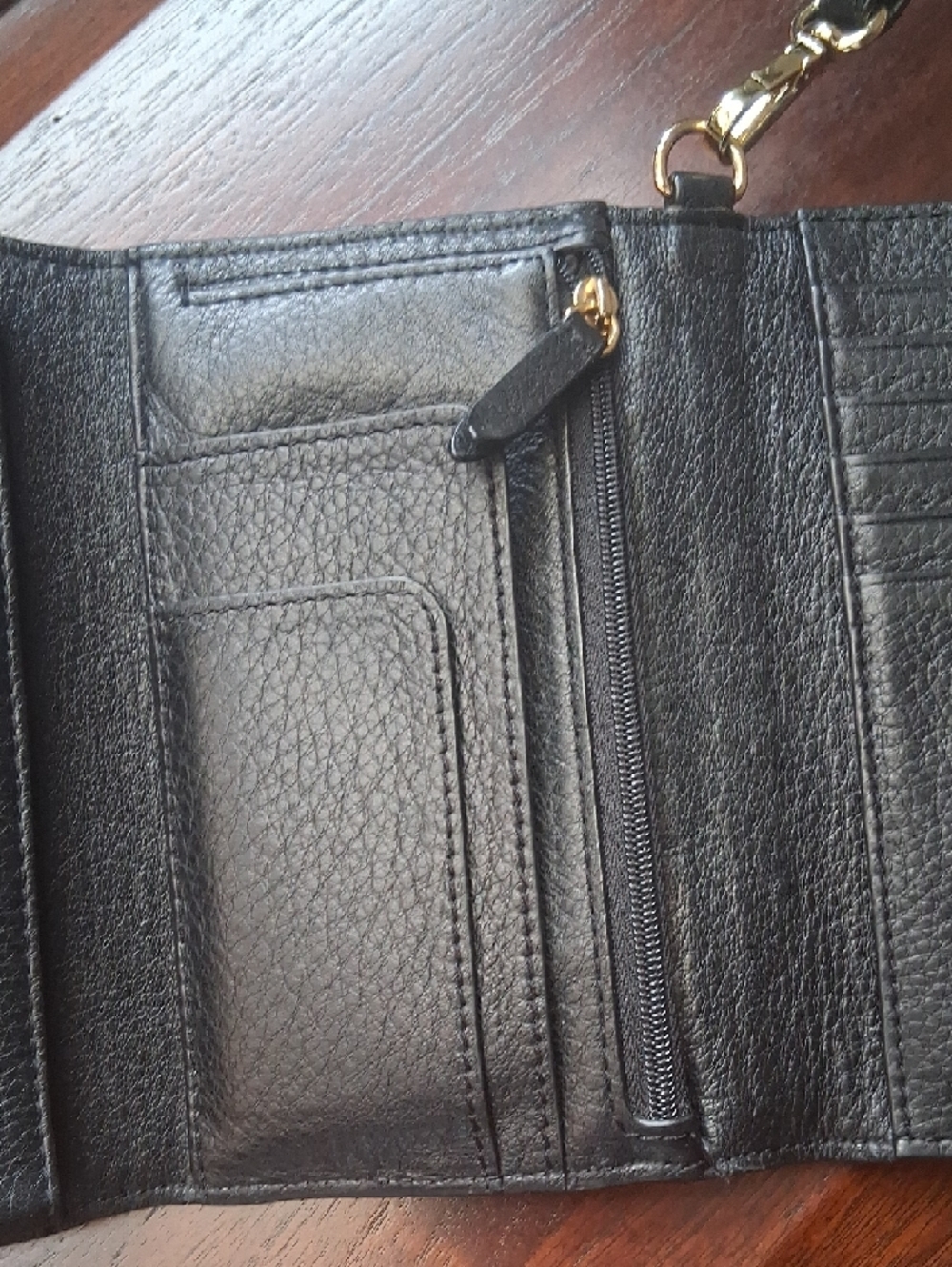 Michael Kors Black Pebbled Leather Wristlet with Gold MK Emblem - Picture 4 of 14